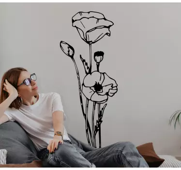 Flower wall sticker floral outline design - TenStickers