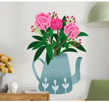 Flower wall sticker floral teapot design - TenStickers