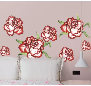 Flower wall sticker red drawn roses - TenStickers