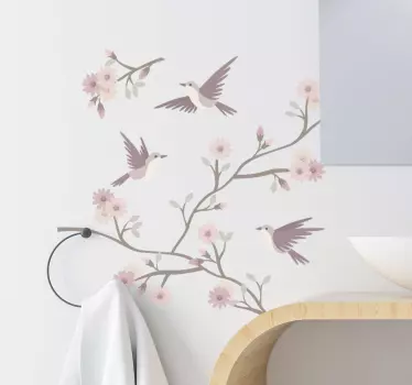 Flowers in spring with little birds flower wall decal - TenStickers