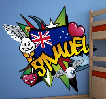 Graffiti name Australian flag wall art sticker - TenStickers