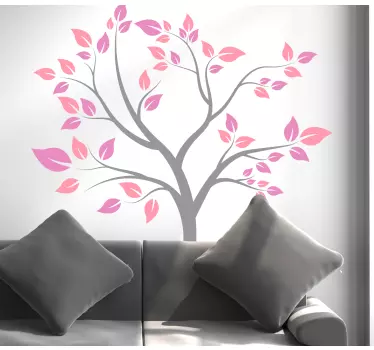 Gray tree with pink leafs living room wall sticker - TenStickers