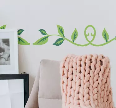 Green leaves filigree border living room plant wall sticker - TenStickers