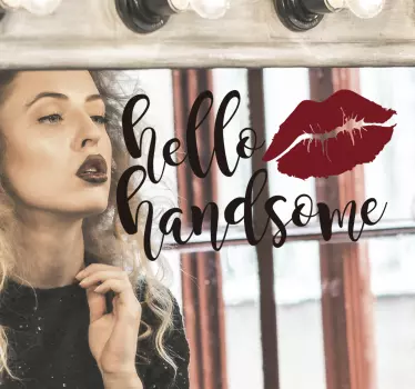 Hello handsome text mirror sticker - TenStickers
