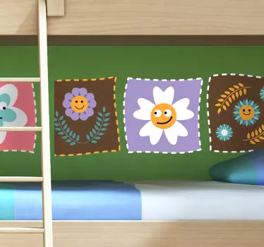 Kids Floral Patch Square Stickers - TenStickers