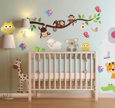 Jungle monkeys swinging on tree animal wall sticker - TenStickers