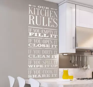 Basic rules text kitchen wall sticker - TenStickers
