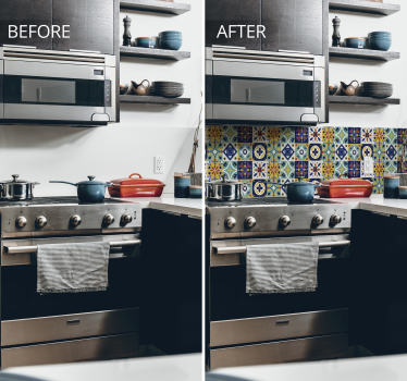 Floral patterns kitchen tile sticker - TenStickers