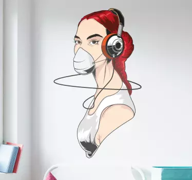 Girl with headphone musical dj sticker - TenStickers