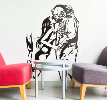 Mermaid and Diver stencil living room wall art sticker - TenStickers