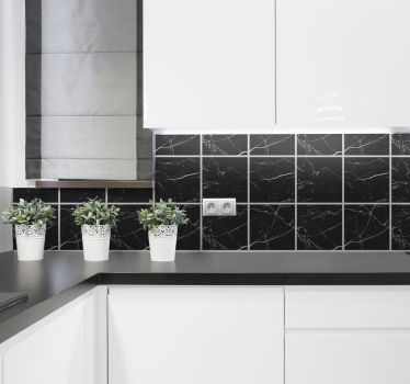 Modern black marble veins tile wall vinyl sticker - TenStickers