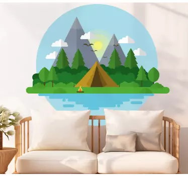 Mountain island with tent nature stickers - TenStickers