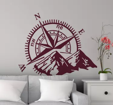 Mountain with compass nature stickers - TenStickers