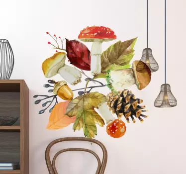 Mushroom, Pine Cone Autumn Leaves - TenStickers