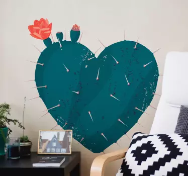 Nature wall sticker heart-shaped cactus - TenStickers
