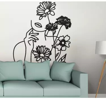 Nature wall sticker linear floral face design - TenStickers