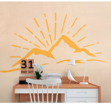 Nature wall sticker mountain sun rays - TenStickers