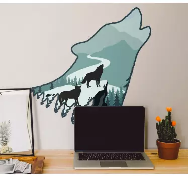 Nature wall sticker mountain wolf landscape - TenStickers