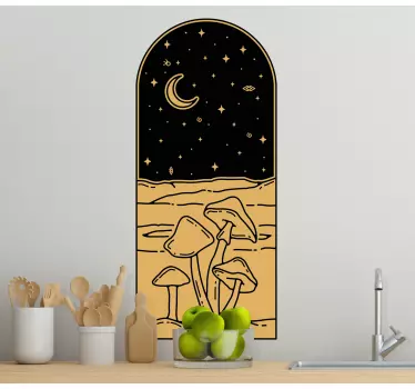 Nature wall sticker mushroom moon scene - TenStickers