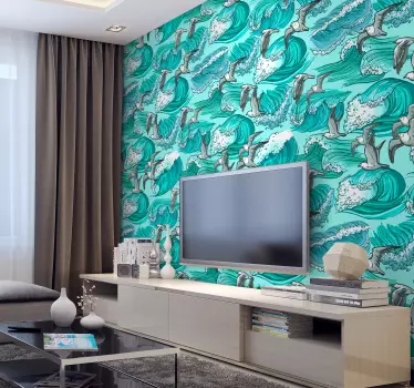 Nature wall sticker seagulls over waves - TenStickers