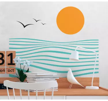 Nature wall sticker sun and waves design - TenStickers