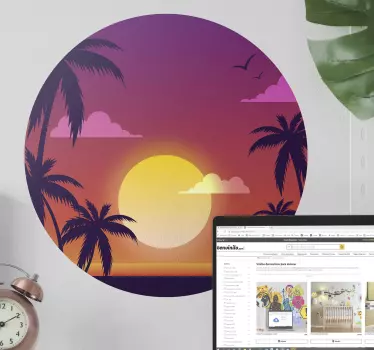 Nature wall sticker tropical dusk landscape - TenStickers