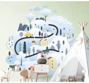 Nature wall sticker whimsical mountain landscape - TenStickers