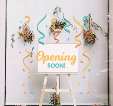 Opening soon Confetti window decal - TenStickers