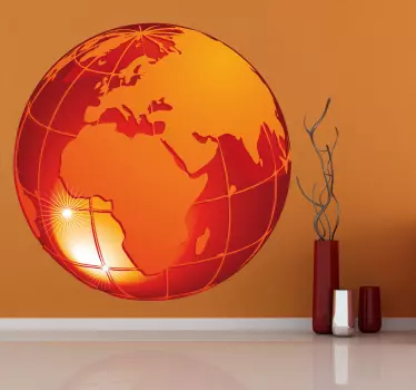 Orange color earth world map wall sticker - TenStickers