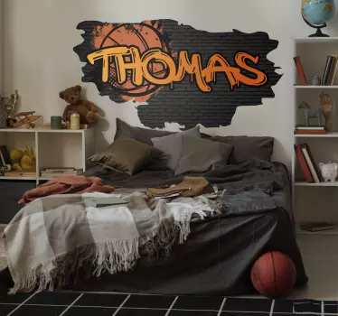 Graffitti name with basketball personalised wall sticker - TenStickers