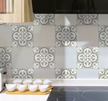 Tile sticker ornate grey flowers - TenStickers
