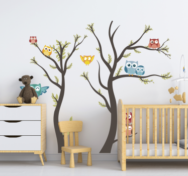 Owls pastel tones wild animal sticker - TenStickers
