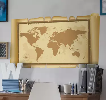 Parchment World Map Sticker - TenStickers