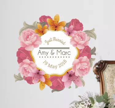 Personalised  Wedding frame flower wall Sticker - TenStickers