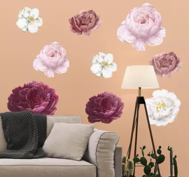 Pink and white flowers wall decal - TenStickers
