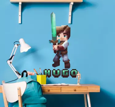 Pixelated character with sword Video Game sticker for kids - TenStickers