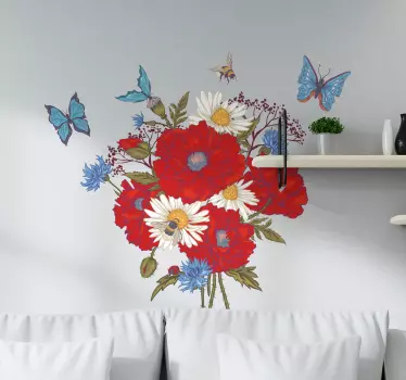 Poppies with butterflies flower wall decor - TenStickers