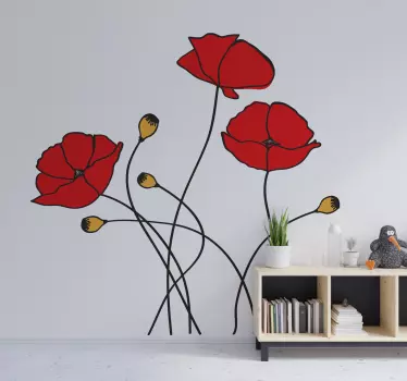 Poppy spring living room flower wall sticker - TenStickers