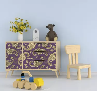 Purple and Gold Paisley decals for furniture - TenStickers