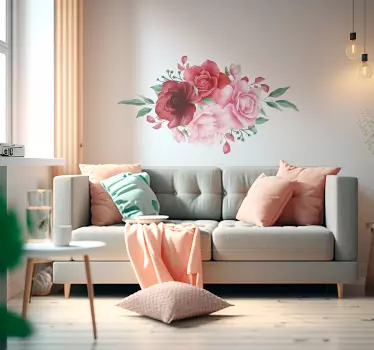 Red and pink roses watercolor flower wall sticker - TenStickers