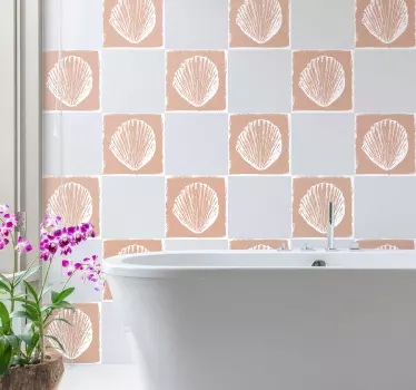 Retro seashell pattern beige  bathroom tile sticker - TenStickers