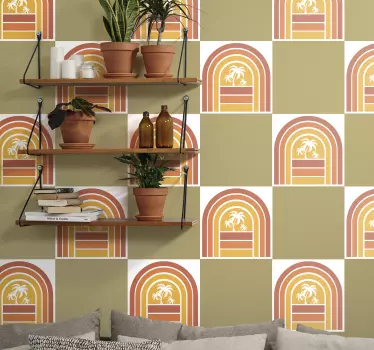 Retro sunset and palms tile transfer decal - TenStickers