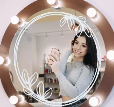 Round floral mirror frame mirror wall sticker - TenStickers