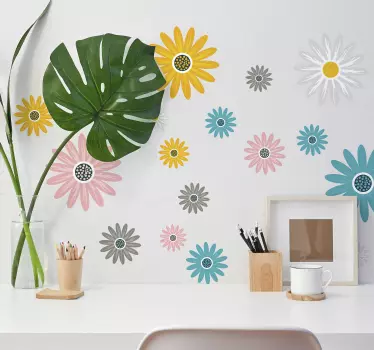 Set of colorful daisies flower wall decor - TenStickers