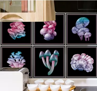 Set of magic mushrooms kitchen tile sticker - TenStickers