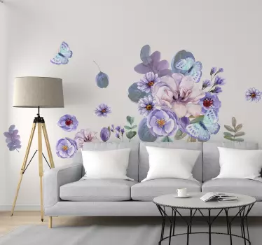Set of watercolor living room flower wall sticker - TenStickers