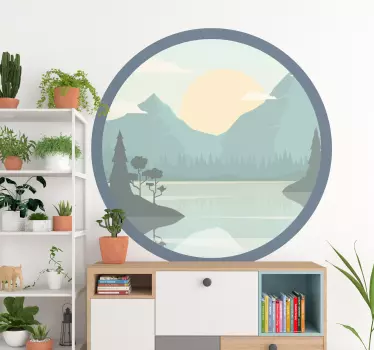 Silhouette mountain with lake nature stickers - TenStickers