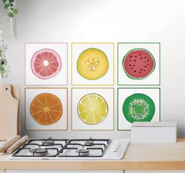 Sliced bordered fruit tile stickers - TenStickers