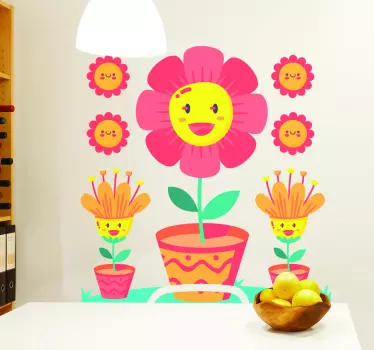 Smiles-in-red-flowers flower wall decal - TenStickers