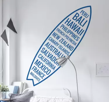 Surf Board with Countries living room wall sticker - TenStickers